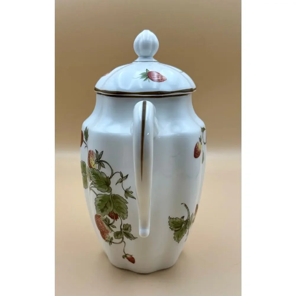 Coalport Strawberry Coffee Pot w/ Lid Bone China England Vintage 8” Mint